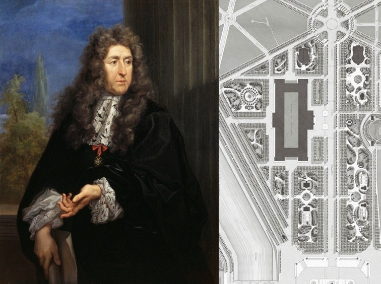 Los Campos Elíseos y sus jardines fueron diseñados en 1667 por André Le Nôtre, arquitecto del paisaje y jardinero principal del rey Luis XIV. Le Nôtre había ya diseñado los jardines del Palacio de Versalles. Los Campos Elíseos surgieron como una extensión de los jardines del Palais des Tuileries, que se habían construido en 1564 y que Le Nôtre luego renovó en su propio estilo.